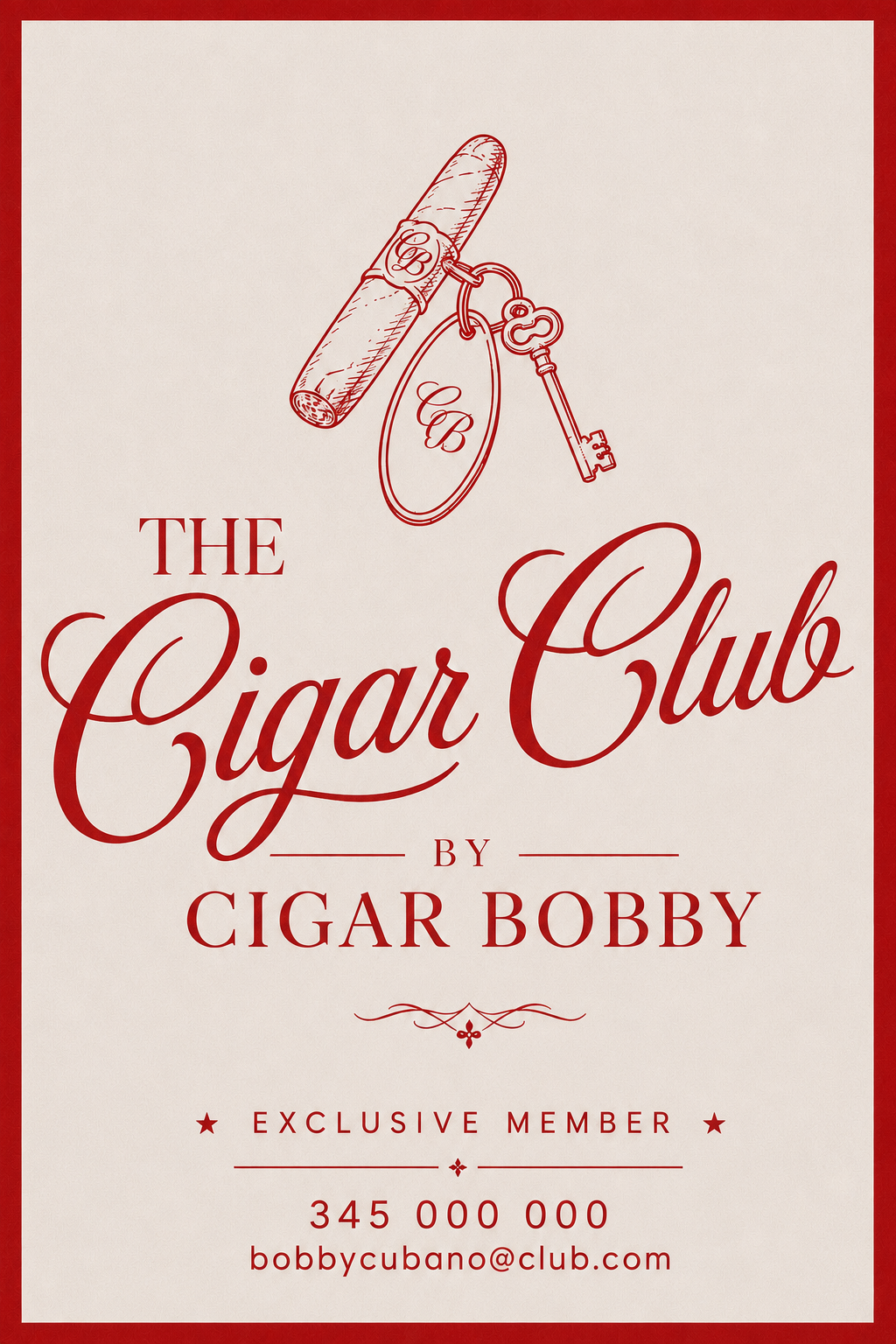 Cream and red luxury membership business card for The Cigar Club by Cigar Bobby